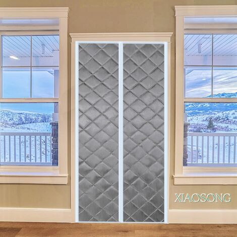 Cortina de puerta con aislamiento térmico, 75 x 205 cm, gruesa, para invierno, insonorizada y resistente al frío, de algodón magnético (gris) - KZQ