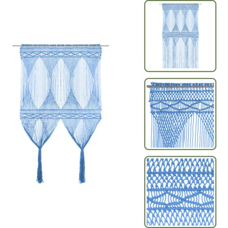 Cortina de puerta - vidaXL Cortina de macramé algodón azul 140x240 cm - Cortina de ventana