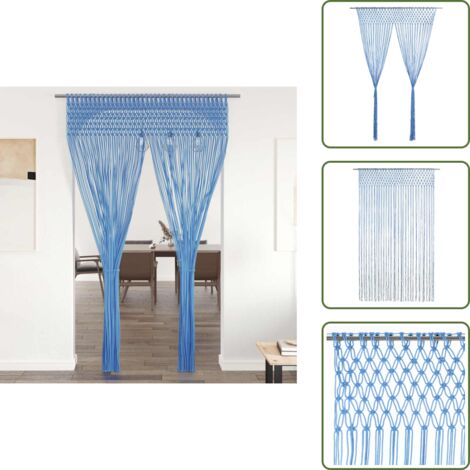 Cortina de puerta - vidaXL Cortina de macramé algodón azul 140x240 cm - Cortina de ventana