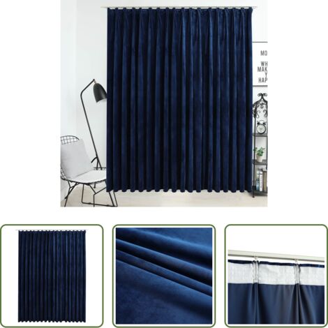 Cortina de terciopelo -  Cortina opaca con ganchos terciopelo azul oscuro 290x245 cm