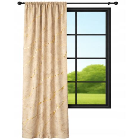 Cortina de terciopelo de 140x220 cm, color mármol beige con estampado dorado.