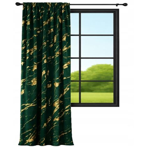 Cortina de terciopelo de 140x220 cm. Cortina de mármol verde botella con estampado dorado.