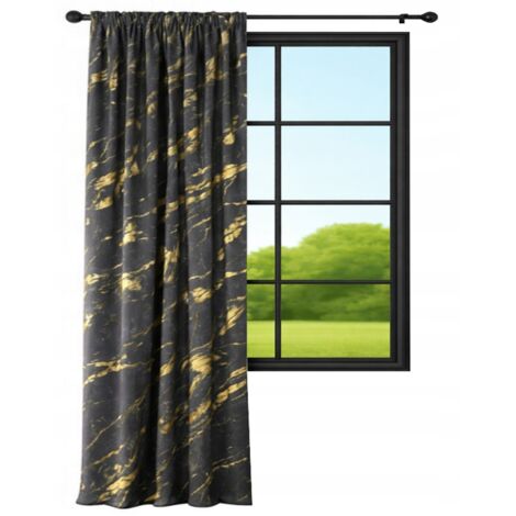 Cortina de terciopelo de 140x240 cm, color grafito mármol con estampado dorado.