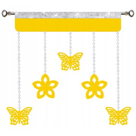 Cortina decorativa, guirnalda de flores primaverales, mariposas y pompones amarillos, glamurosa, 90 cm