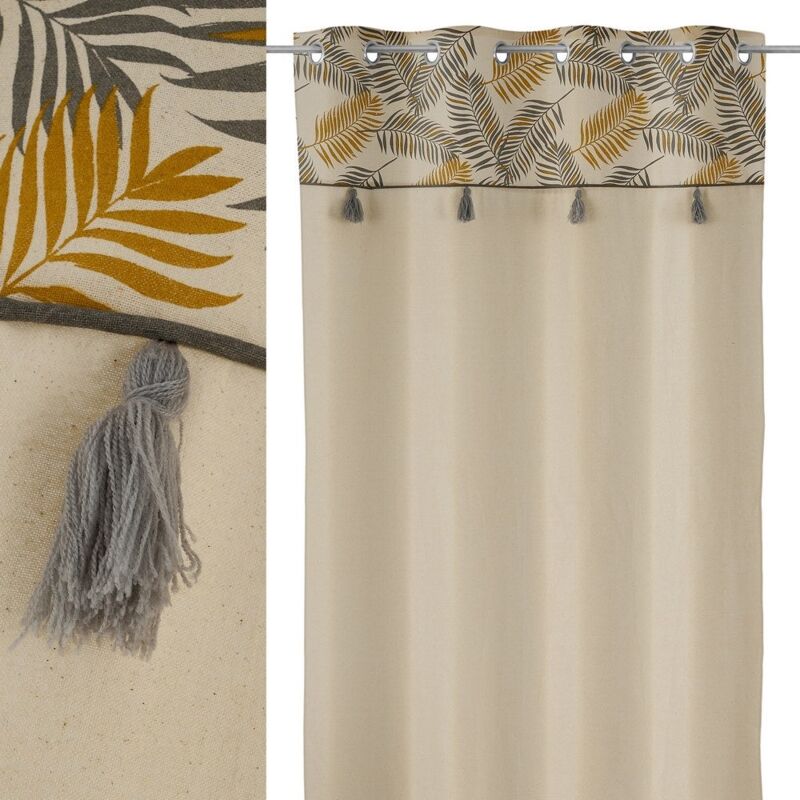 

Lolahome - Cortina hojas con borlas beige de algodón de 140x260cm