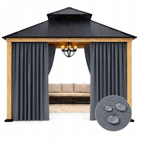 Cortina impermeable para jardín de 155x200 cm para cenador o pérgola, color grafito claro.
