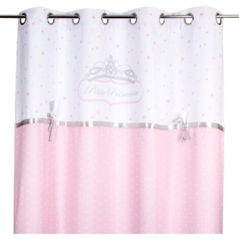Cortina infantil 'Princesse ruban' - rosa y blanco 140 x 260 cm - Atmosphera créateur d'intérieur