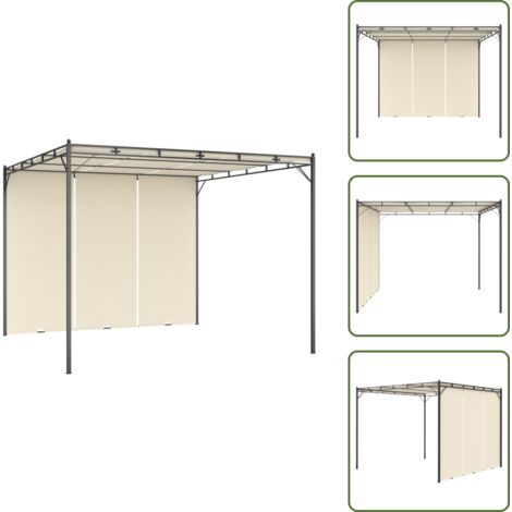 Cortina lateral - vidaXL Cenador de jardín con cortina lateral color crema 3x3x2,25 m - Techo corredizo