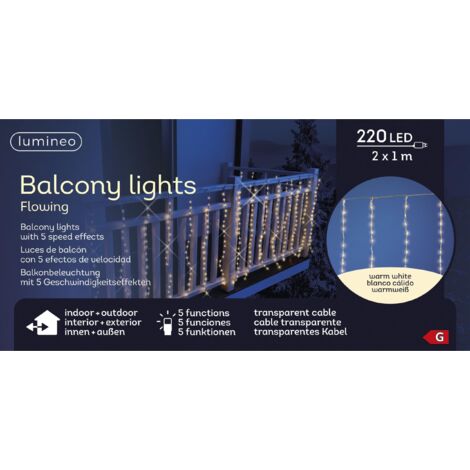 CORTINA LED BALCON EXTERIOR BLANCO CALIDO 2x1m 220 LEDS