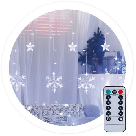 Cortina LED con estrellas y copos de nieve 3,5M 8 funciones Luz fría IP44