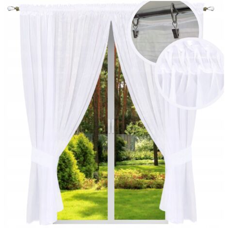 Cortina lisa prefabricada de 230x400 cm, blanca, con cinta, para salón.