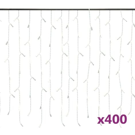Cortina luces carámbano 10m 400 LED blanco frío 8 funciones vidaXL