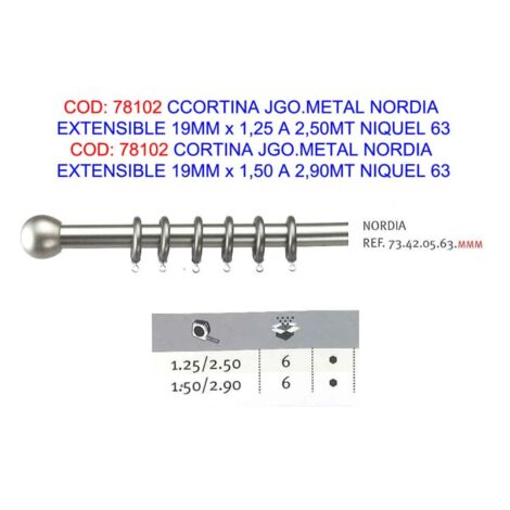 Cortina metálica Nordia extensible 19mm x 1,50 a 2,90m níquel 63