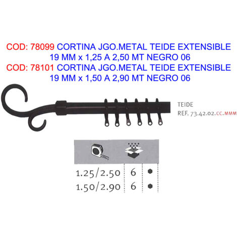 Cortina metálica Teide extensible 19mm x 1,25 a 2,50 m negro 06