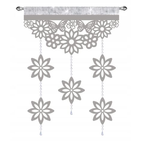 Cortina moderna con motivo de mariposas y flores y tirantes calados GLAMOUR 60x95