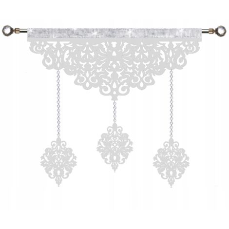 Cortina moderna EKRAN, perforada, con guirnalda de cristal GLAMUR, blanca, 90 cm
