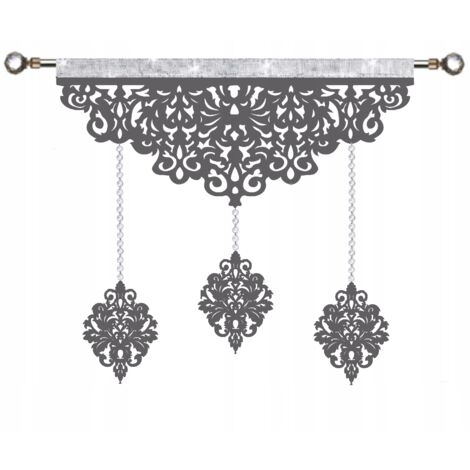 Cortina moderna EKRAN, perforada, con guirnalda de cristal GLAMUR, gris, 90 cm