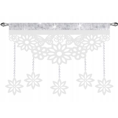 Cortina moderna EKRAN, perforada, decorada con cristales, mariposas y flores, GLAMUR blanca 140