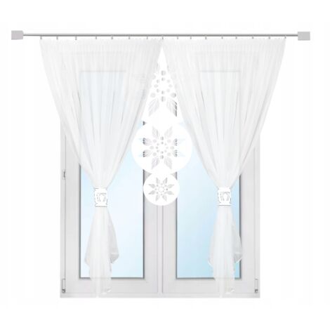 Cortina moderna para terraza, balcón o salón, con estampado de mandala calado, color blanco, 300 x 250 cm.
