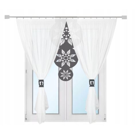 Cortina moderna para terraza/balcón/salón, estampado mandala gris, perforada, 300 x 250 cm