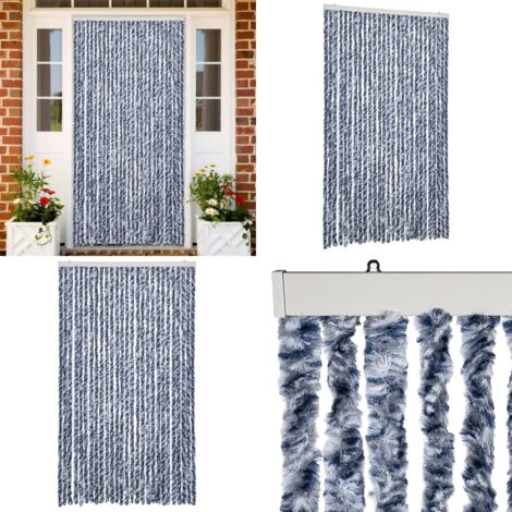Cortina mosquitera chenilla azul y blanco 118x220 cm - Mosquitera azul y blanco - Cortina de chenilla