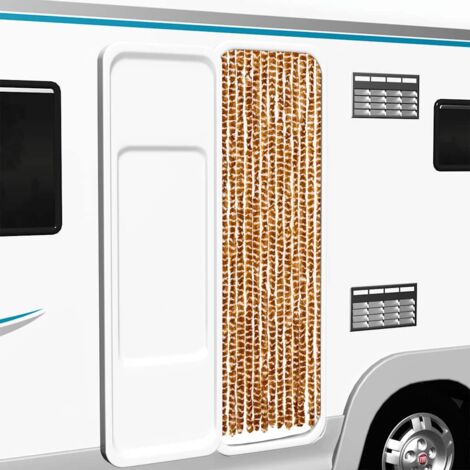 Cortina mosquitera de chenilla ocre y blanca 56x185 cm