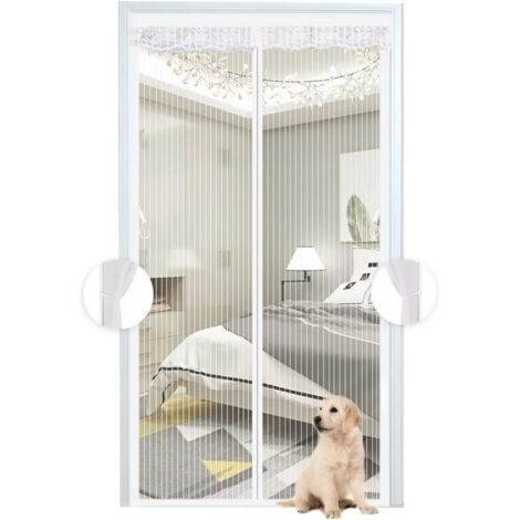 Cortina mosquitera magnética blanca para puerta, apta para balcones, fácil de instalar, 90x200 cm.