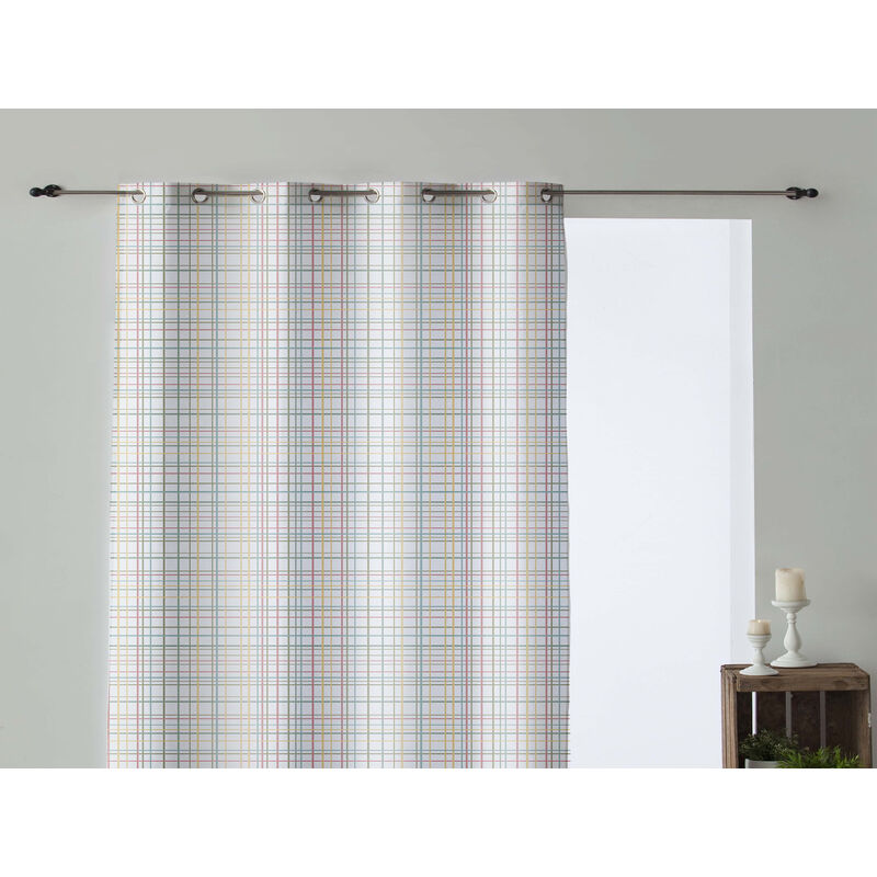 

Cortina opaca 100% algodón 175 hilos, 200x260 cm, 1 pieza, estampado geométrico de líneas multicolor