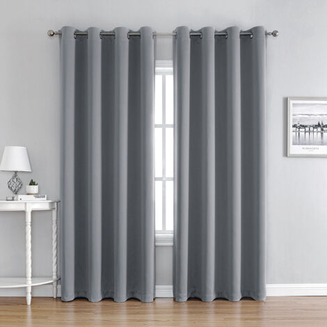 Cortinas Opacas Térmicas - 2 Piezas, 140x260 Cm, Falso Lino, Ojales, Beige Claro