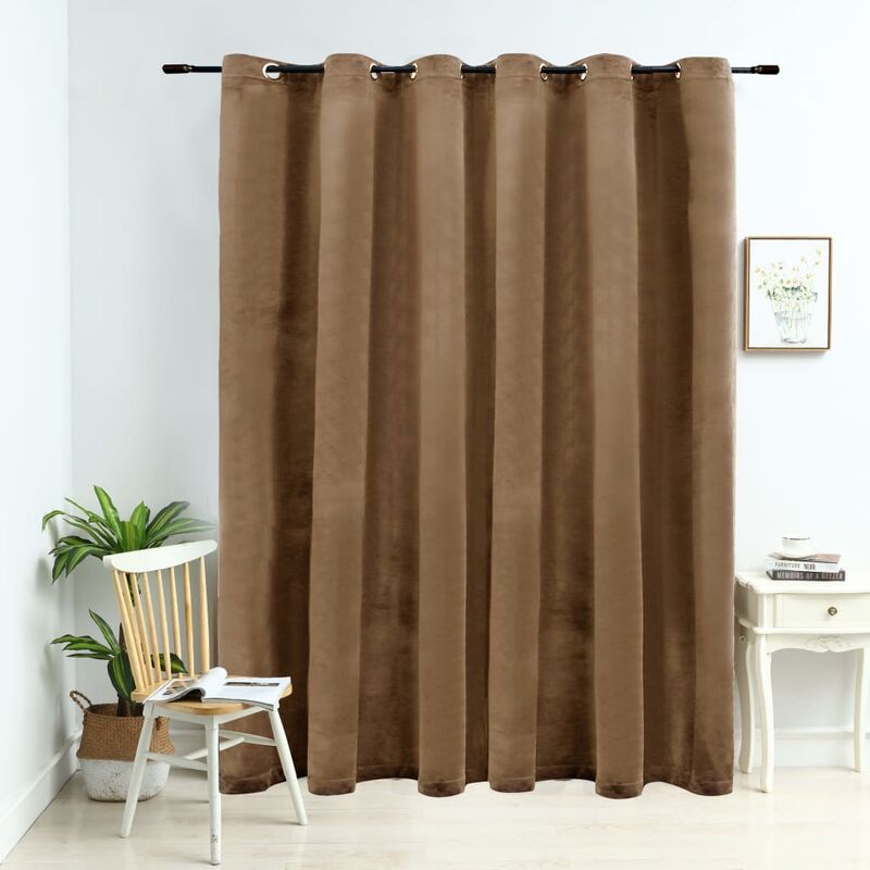 

Cortina opaca con anillas de metal terciopelo beige 290x245 cm