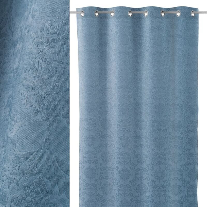 

Lolahome - Cortina opaca con brocado azul de poliéster de 140x260 cm