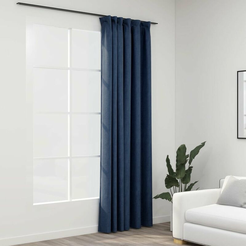 

Cortina opaca con ganchos look de lino azul 290x245 cm