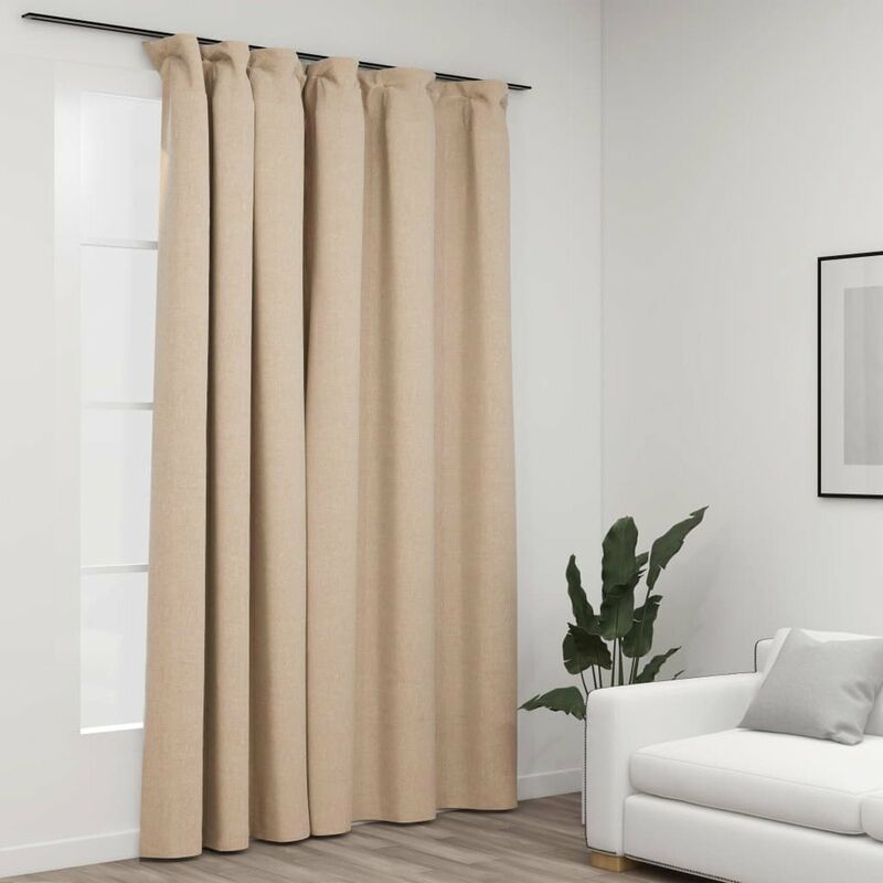 

Cortina opaca con ganchos look de lino beige 290x245 cm