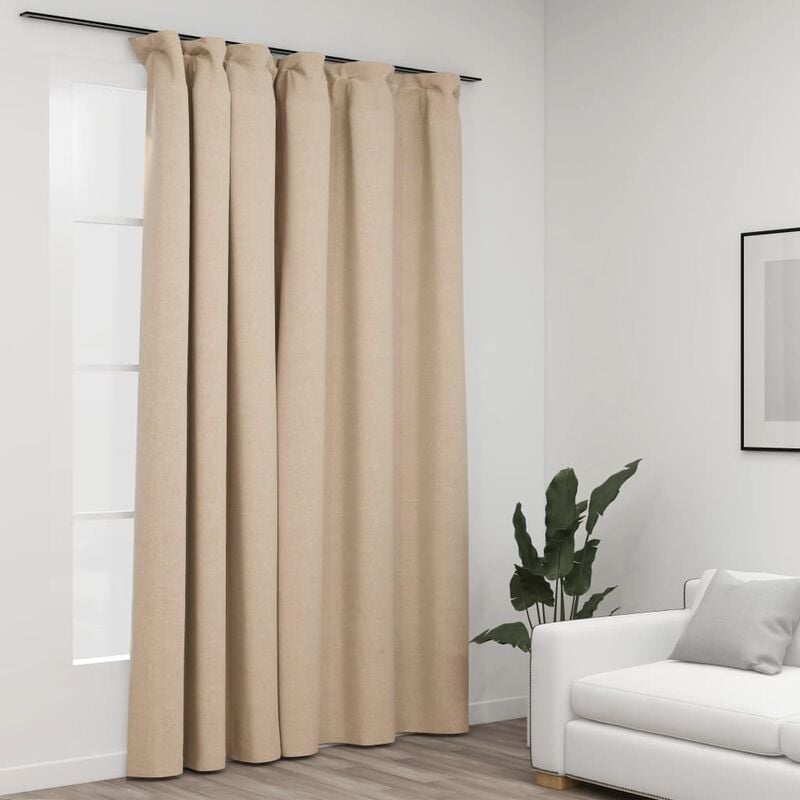 

Cortina opaca con ganchos look de lino beige 290x245 cm - Beige