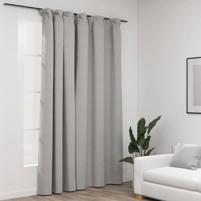 

Cortina opaca con ganchos look de lino gris 290x245 cm - Gris