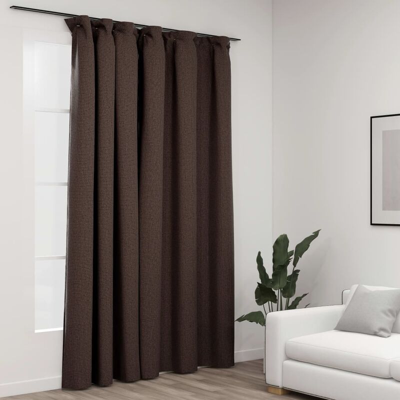 

Cortina opaca con ganchos look de lino gris taupe 290x245 cm - Gris Topo