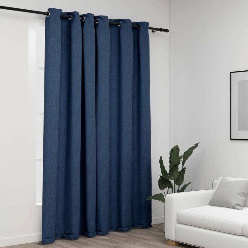 

Cortina opaca con ojales look de lino azul 290x245 cm