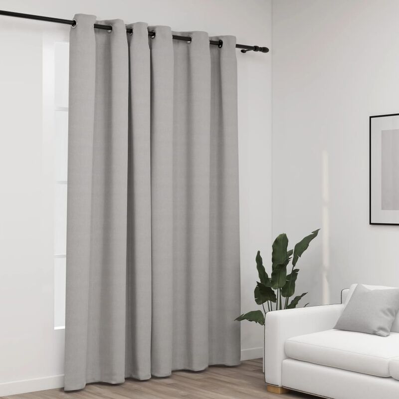 

Cortina opaca con ojales look de lino gris 290x245 cm