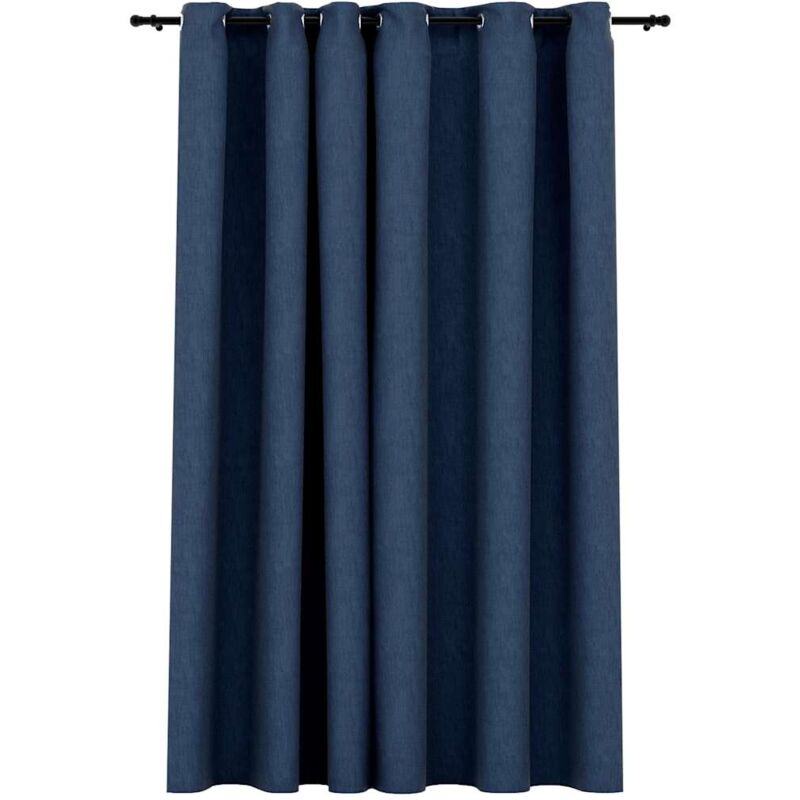 

vidaXL Cortina opaca con ojales look de lino azul 290x245 cm - Azul