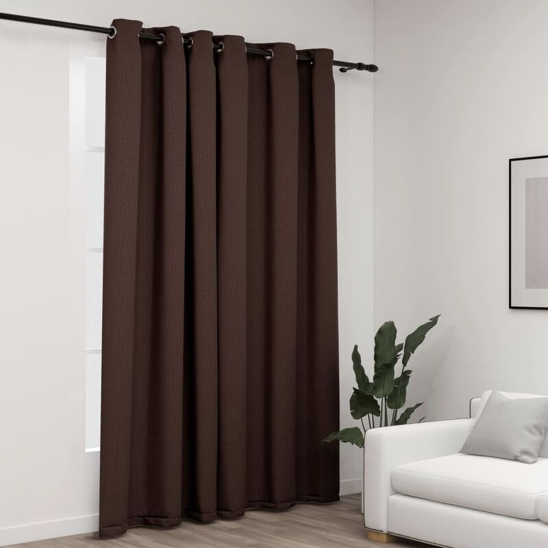 

Cortina opaca con ojales look de lino gris taupe 290x245 cm - Gris Topo