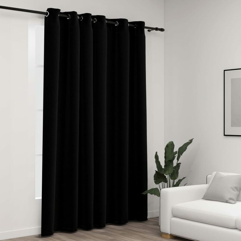 

Cortina opaca con ojales look de lino negro 290x245 cm - Negro