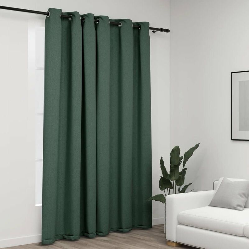 

Cortina opaca con ojales look de lino verde 290x245 cm