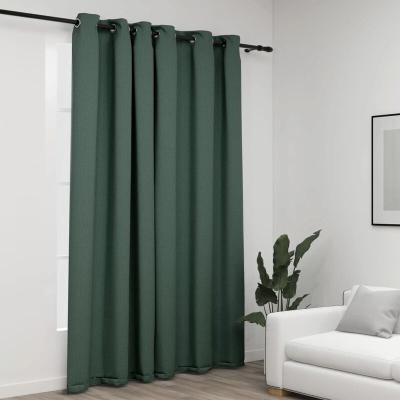 

Cortina opaca con ojales look de lino verde 290x245 cm - Verde