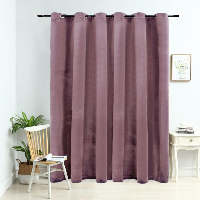 

Cortina opaca y anillas metal terciopelo rosa viejo 290x245cm - Rosa