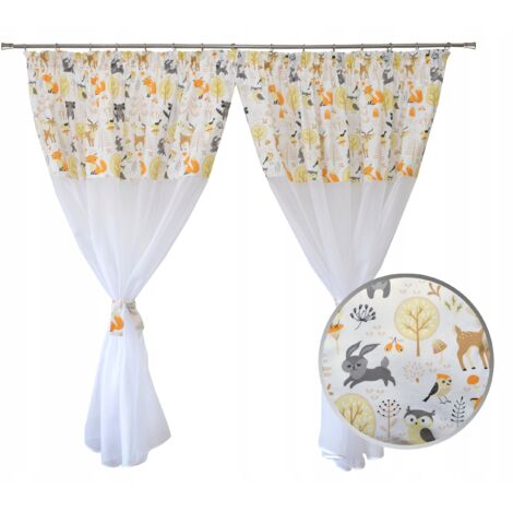 Cortina para habitación infantil, con estampado de animales del bosque, delicado estilo bohemio escandinavo, 300 x 160 cm.