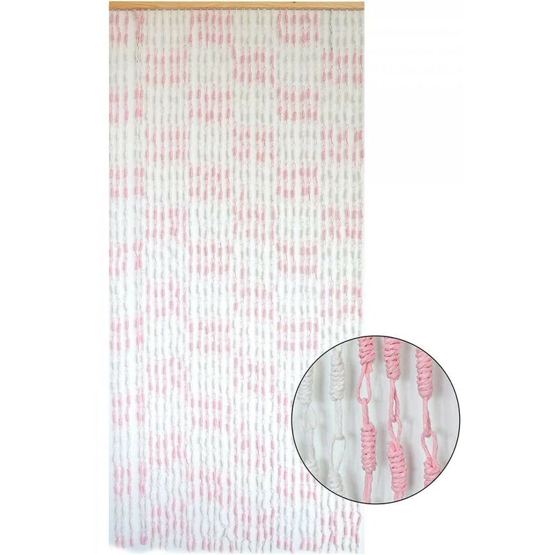 

Cortina para Puerta de Bambú y Sisal Natural, en color Blanco y Rosa. Sostenible, exenta de plásticos 90cm X 190cm - Hogar y Más