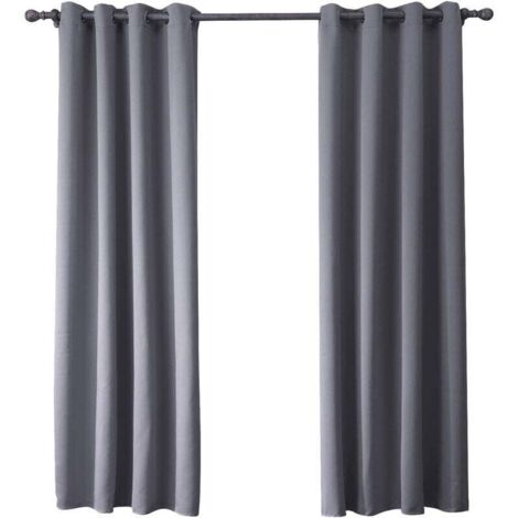 Cortina Ulisem para sala de estar, opaca, térmica, aislante, con ojales, sólida, pesada, para decoración de ventanas de dormitorio, bloquea la luz y el frío, confeccionada, 132 x 160 cm, gris, 2 panel