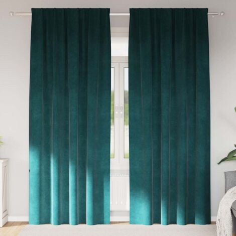 Cortinas 2 pcs Verde oscuro 140 x 225 cm Terciopelo