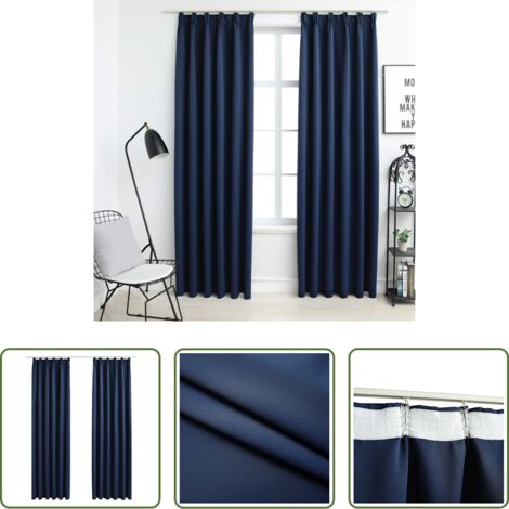 Cortinas azules -  Cortinas opacas con ganchos 2 piezas azul 140x225 cm