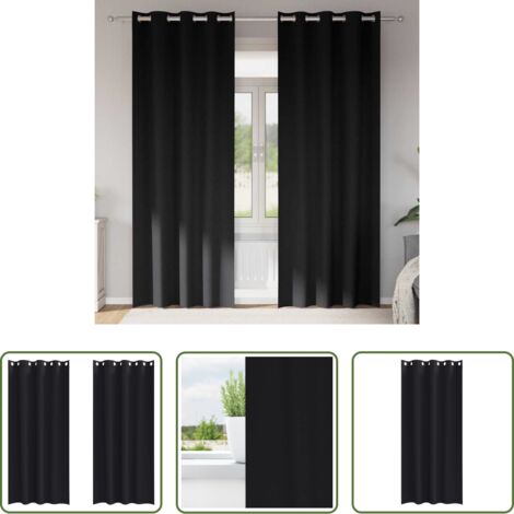 Cortinas blackout -  Cortinas Opacas con Anillas 2 pcs Negro 245 x 140 cm Poliéster